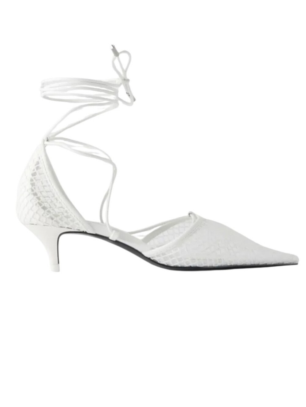 Zara White Mesh Lace-Up Kitten Heel Pumps Pointed Toe Bridal Chic. Size 8/8.5 US